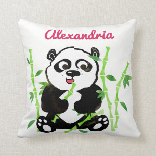 Personalized Watercolor Panda Bear Animal Girls Throw Pillow