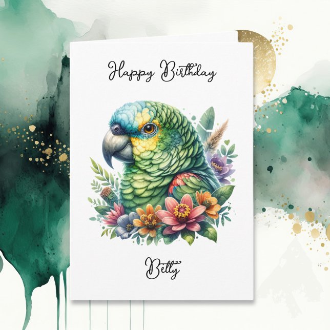Personalized Watercolor Parrot Birthday Card (Creator Uploaded)