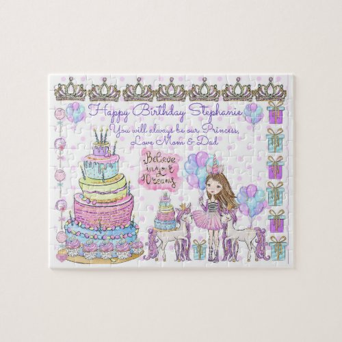 Personalized Watercolor Pastel Girls Birthday Jigsaw Puzzle