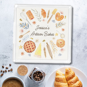 Personalized Watercolor Pastry Baking Bakery Acrylic Tray