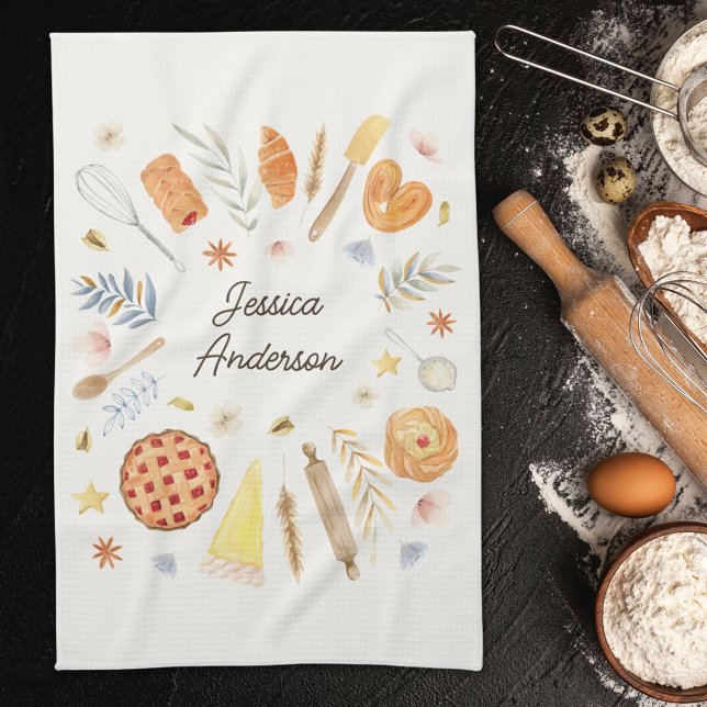 Personalized Watercolor Pastry Baking Bakery Kitchen Towel (In situ)