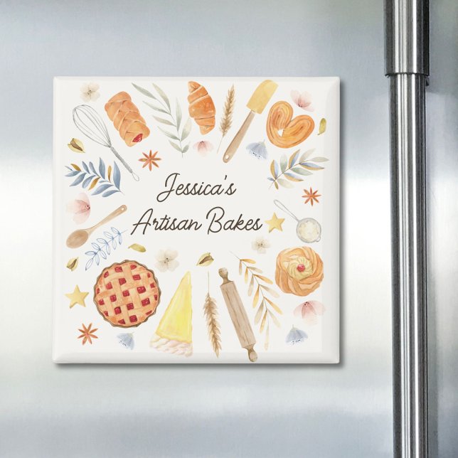 Personalized Watercolor Pastry Baking Bakery Magnet (In situ)