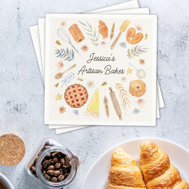 Personalized Watercolor Pastry Baking Bakery Napkins (In situ)