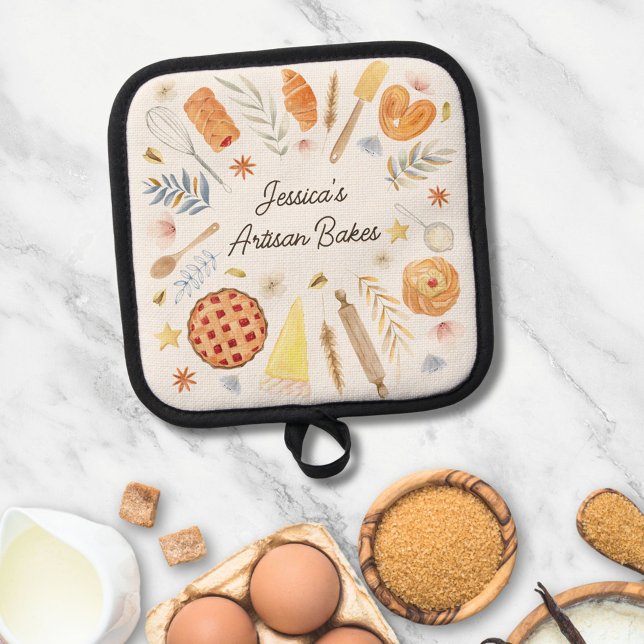 Personalized Watercolor Pastry Baking Bakery Pot Holder (In situ)