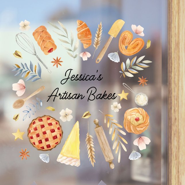 Personalized Watercolor Pastry Baking Bakery Window Cling (In situ)
