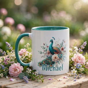 Personalized Watercolor Peacock Mug