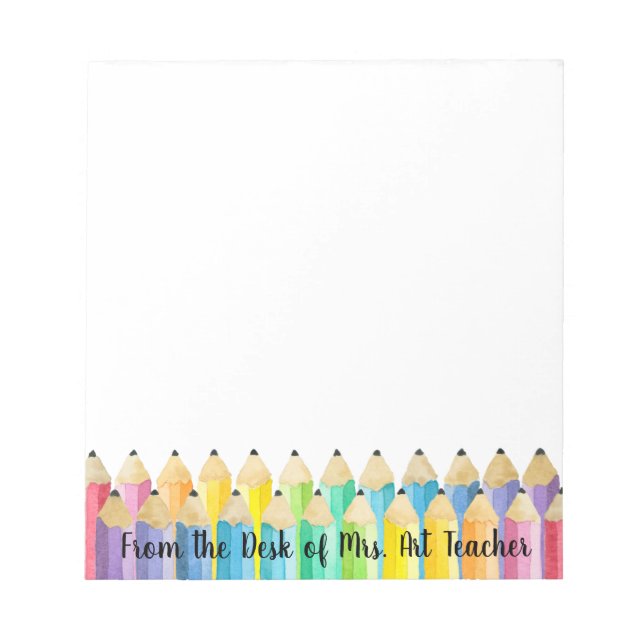 Personalized Watercolor Pencil Art Teacher Notepad (Front)