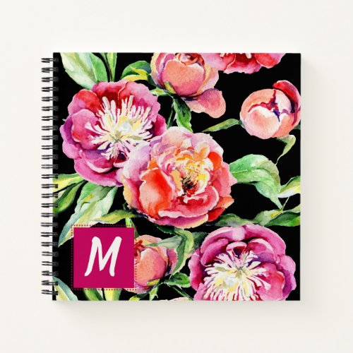 Personalized Watercolor Peonies Notebook