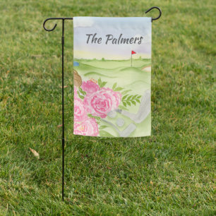 Personalized Watercolor Peonies On Golf Course Garden Flag