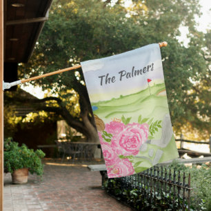 Personalized Watercolor Peonies On Golf Course House Flag