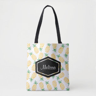 Personalized watercolor pineapple tote bag