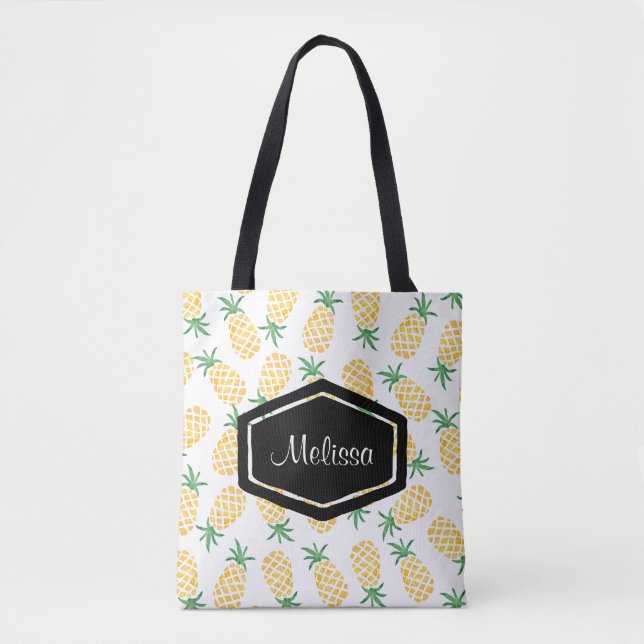 Personalized watercolor pineapple tote bag (Front)
