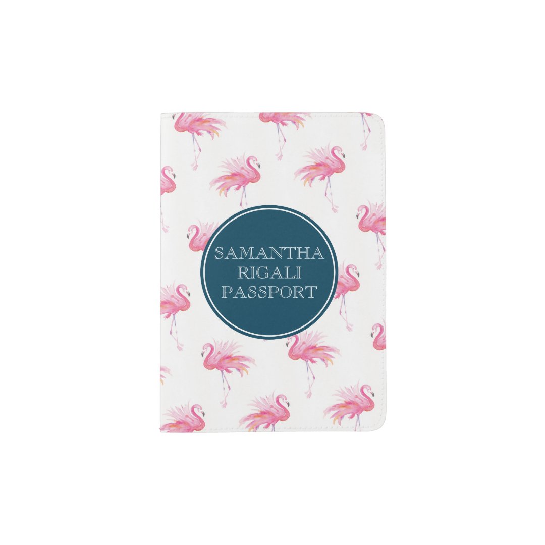 Personalized Watercolor Pink Flamingo Passport Holder Zazzle