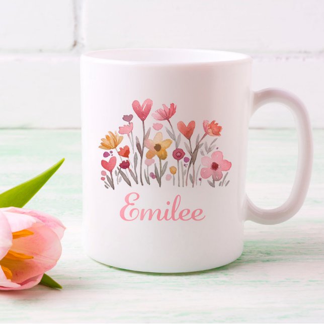 Personalized Watercolor Pink Floral Mug (Creator Uploaded)