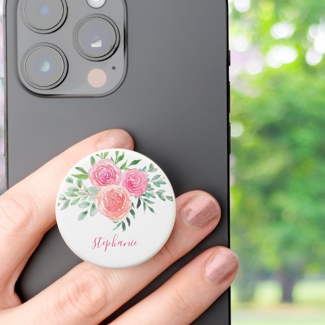 Personalized Watercolor Pink Floral  PopSocket (Creator Uploaded)