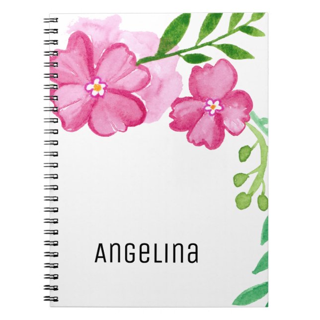 Personalized Watercolor Pink Flowers Notebook (Front)