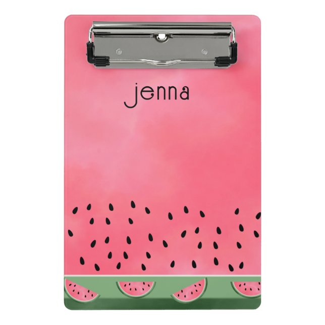 Personalized Watercolor Pink Green Watermelon Mini Clipboard (Front)