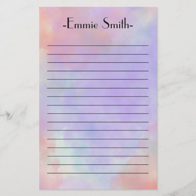Personalized Watercolor Pink Lavender Purple Lined Stationery (Front)
