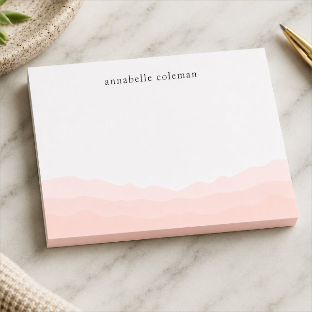 Personalized Watercolor Pink Ombre Sticky Pad Post-it Notes (Blush watercolor Post-it Notes with custom name text and soft ombre wave styling.)