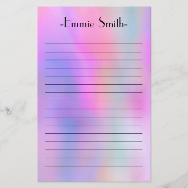 Personalized Watercolor Pink Purple Lined Stationery (Front)