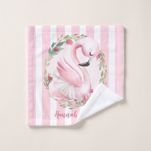 Personalized Watercolor Pink Swan Name Bath Towel Set