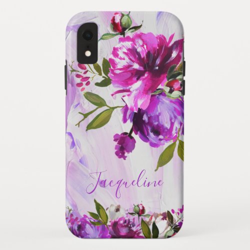 Personalized Watercolor Pink Typography Floral iPhone XR Case