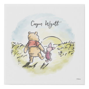Personalized Watercolor Pooh & Piglet Faux Canvas Print