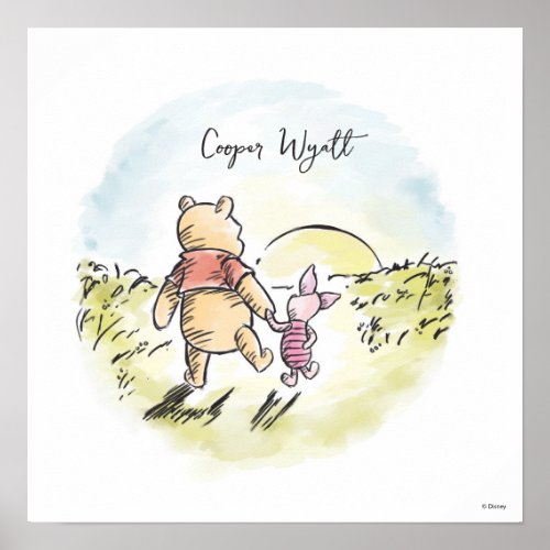 Personalized Watercolor Pooh  Piglet Poster