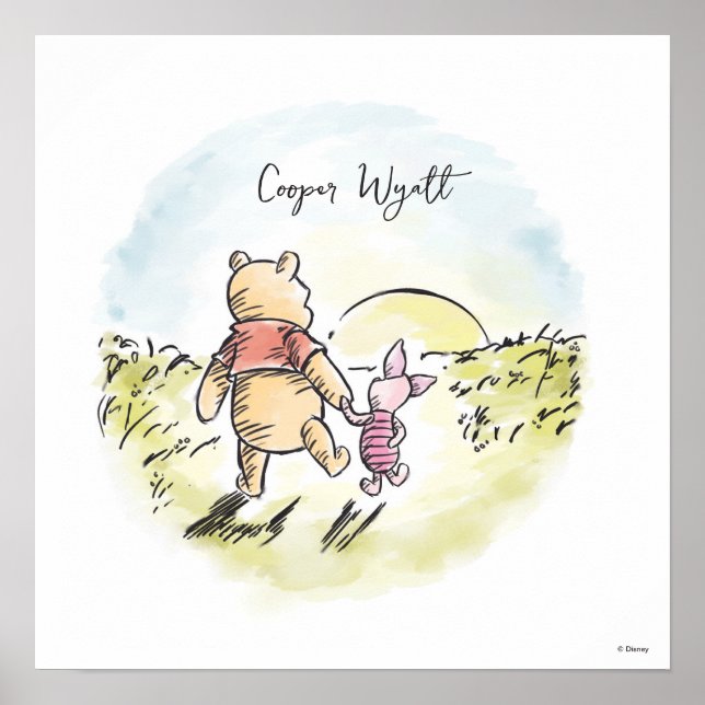 Personalized Watercolor Pooh & Piglet Poster (Front)