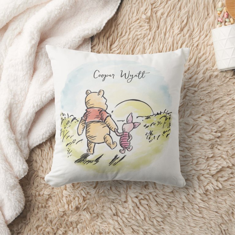 Personalized Watercolor Pooh &amp; Piglet Throw Pillow