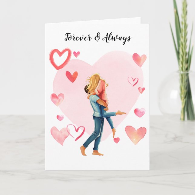 Personalized Watercolor Portrait Couple Holiday Card (Front)