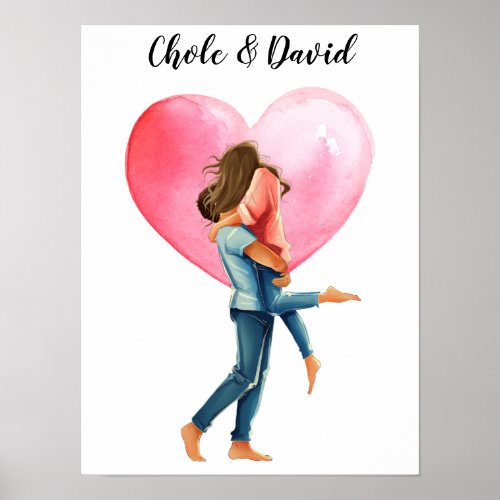Personalized Watercolor Portrait Couple Poster