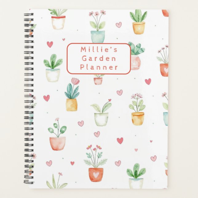 Personalized Watercolor Potted Plants Garden Planner (Front)