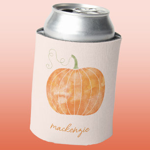 Personalized Watercolor Pumpkin Autumn Fall Can Cooler