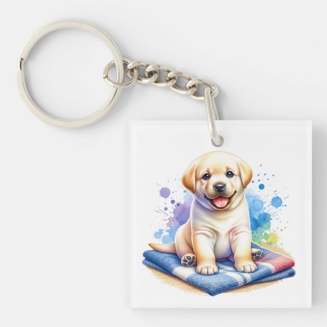 Personalized Watercolor Puppy Dog Keychain (Front)