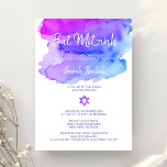 Personalized Watercolor Purple Blue Bat Mitzvah Invitation<br><div class="desc">Lovely modern custom BAT MITZVAH watercolor (watercolour) purple,  violet,  blue,  turquoise colors.  Star of David in the middle.  Perfect for any 12 year old Jewish girl.  Contact designer for other variations.</div>