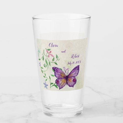 Personalized watercolor purple butterfly glass