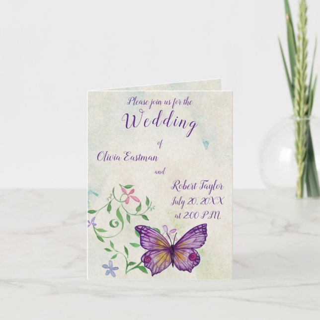 Personalized watercolor purple butterfly invitation (Front)