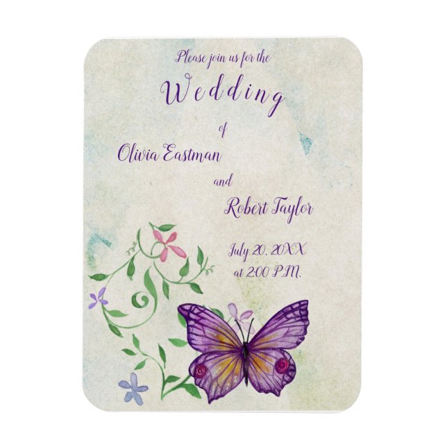 Personalized watercolor purple butterfly magnet (Vertical)