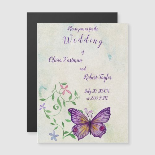 Personalized watercolor purple butterfly magnetic invitation