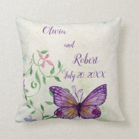 Personalized watercolor purple butterfly throw pillow