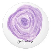 Personalized Watercolor Purple Flower Ceramic Knob