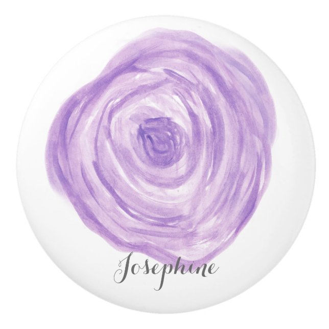 Personalized Watercolor Purple Flower Ceramic Knob (Front)