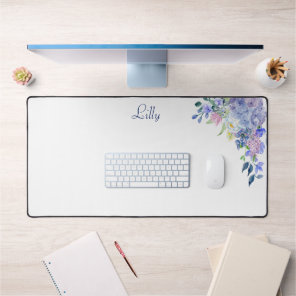 Personalized Watercolor Purple Hydrangeas Desk Mat
