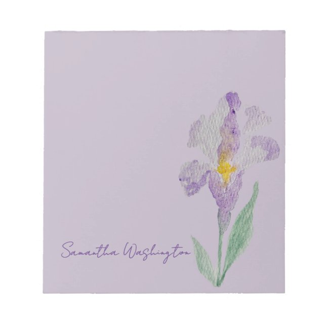 Personalized Watercolor Purple Iris Notepad (Front)