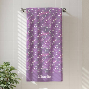 Personalized Watercolor Purple Music Note Beach Towel