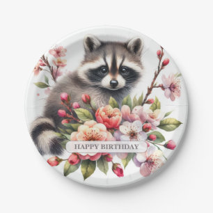 Personalized Watercolor Raccoon Birthday Paper Plates