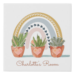 Personalized Watercolor Rainbow Baby Name Faux Canvas Print