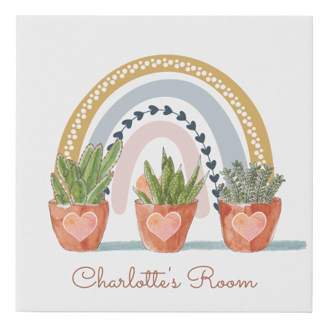 Personalized Watercolor Rainbow Baby Name Faux Canvas Print (Front)