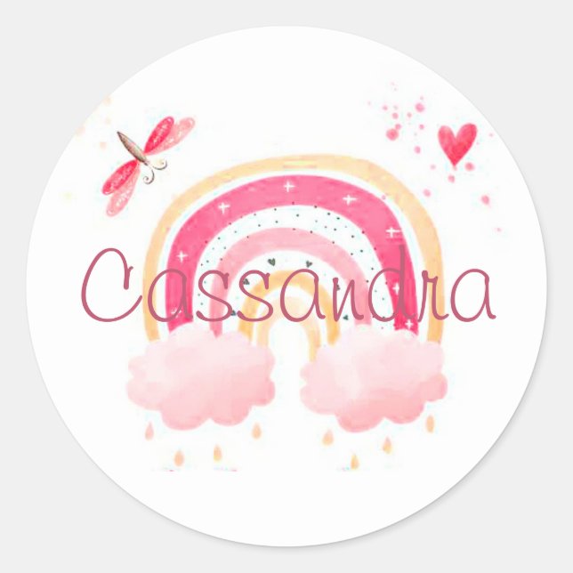 Personalized watercolor rainbow classic round sticker (Front)
